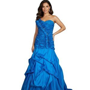 Jodi Kristopher Strapless Blue Gown Dress 5 Pageant Prom Ruched Pick Up Sparkle